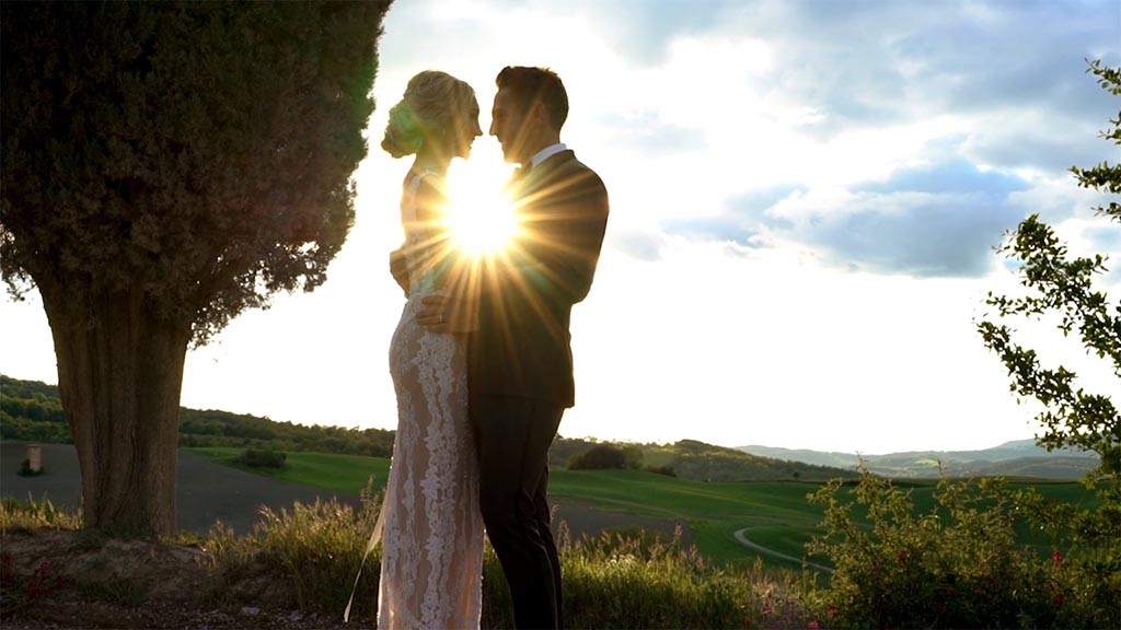 What about a vow renewal in Tuscany Italy? The bride and groom and the beautiful Tuscan sunset after the ceremony at Castello di Celsa.